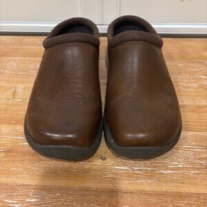 Merrell Mens size 9 Encore Gust Brown Leather Slip on Mule Clogs j95263